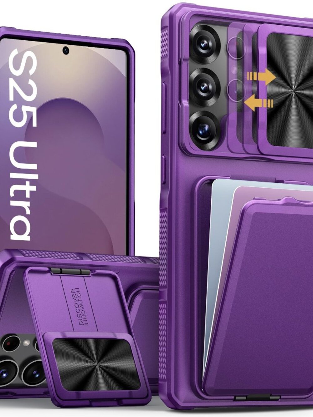 for Samsung Galaxy S25 Ultra Case with Card Holder & Kickstand & Slide Camera